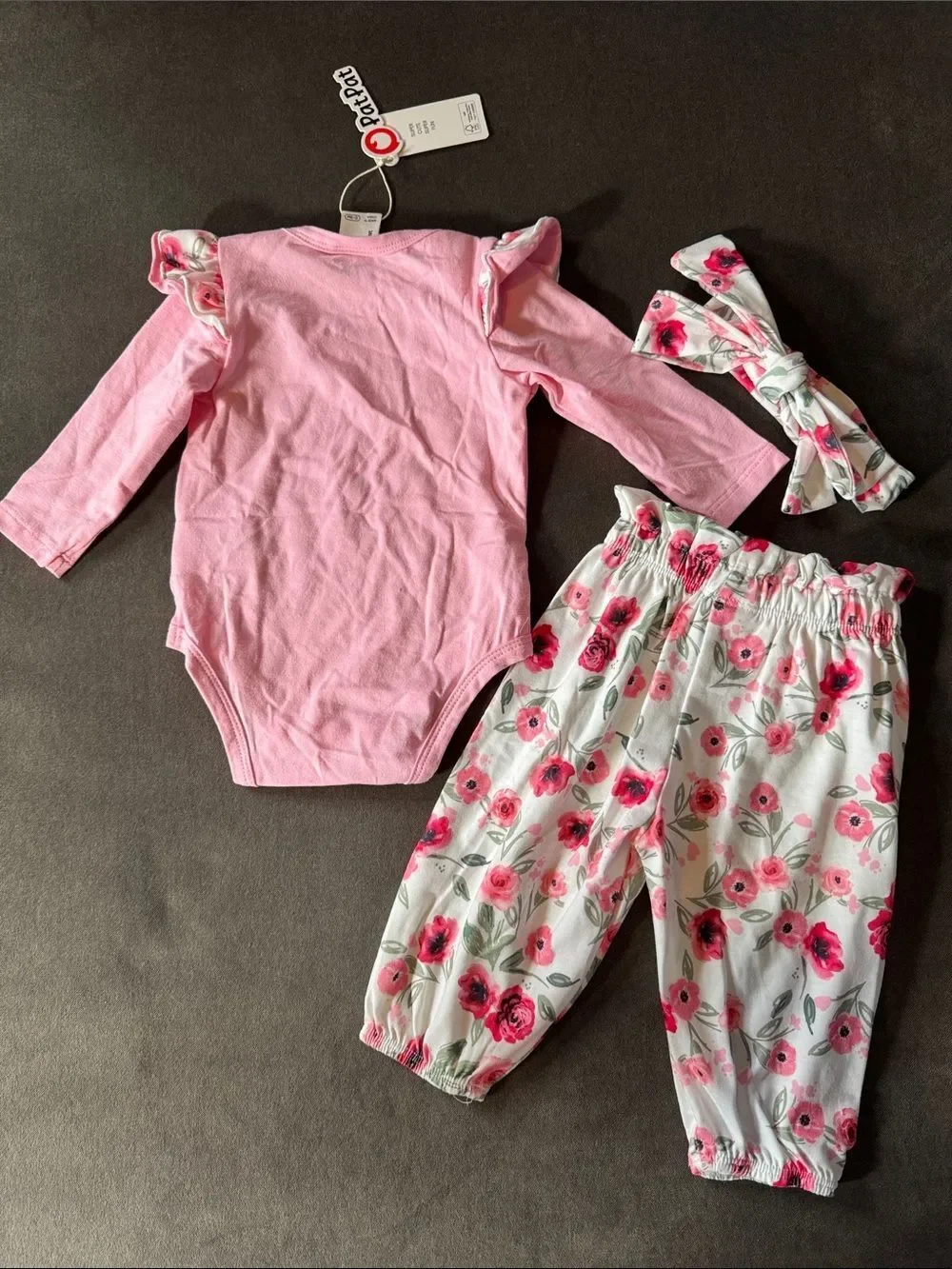 PatPat Pink Floral 'Auntie is My Bestie' Baby 3-Piece Outfit 0-3 months NEW